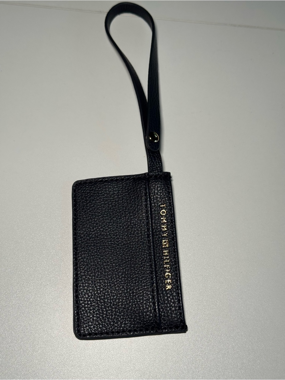 Tommy Hilfiger Black Pebbled Leather Wrist Card Holder with Strap